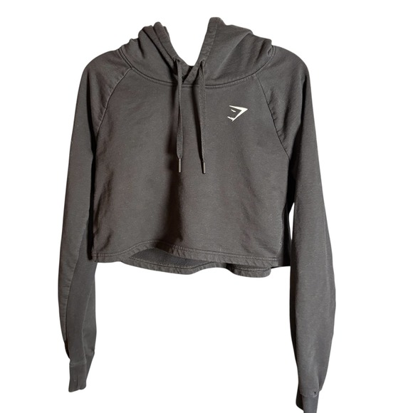 Gymshark Black Cropped Hoodie Long Sleeve Athletic Workout Top Womens L - Picture 4 of 11